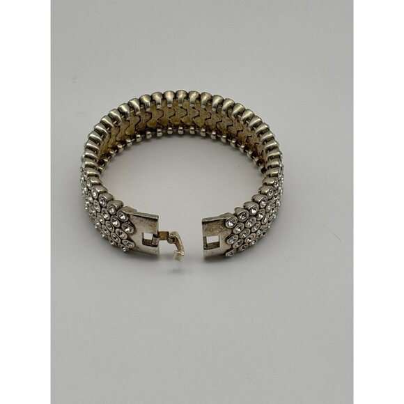 Vintage Suzanne Somers Collection Pave Crystal Silver Tone Flex Cuff Bracelet - Picture 12 of 16